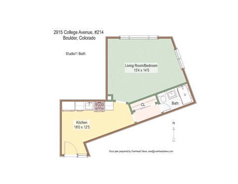 Floor plan for studio, 1 bath, 434 sqft